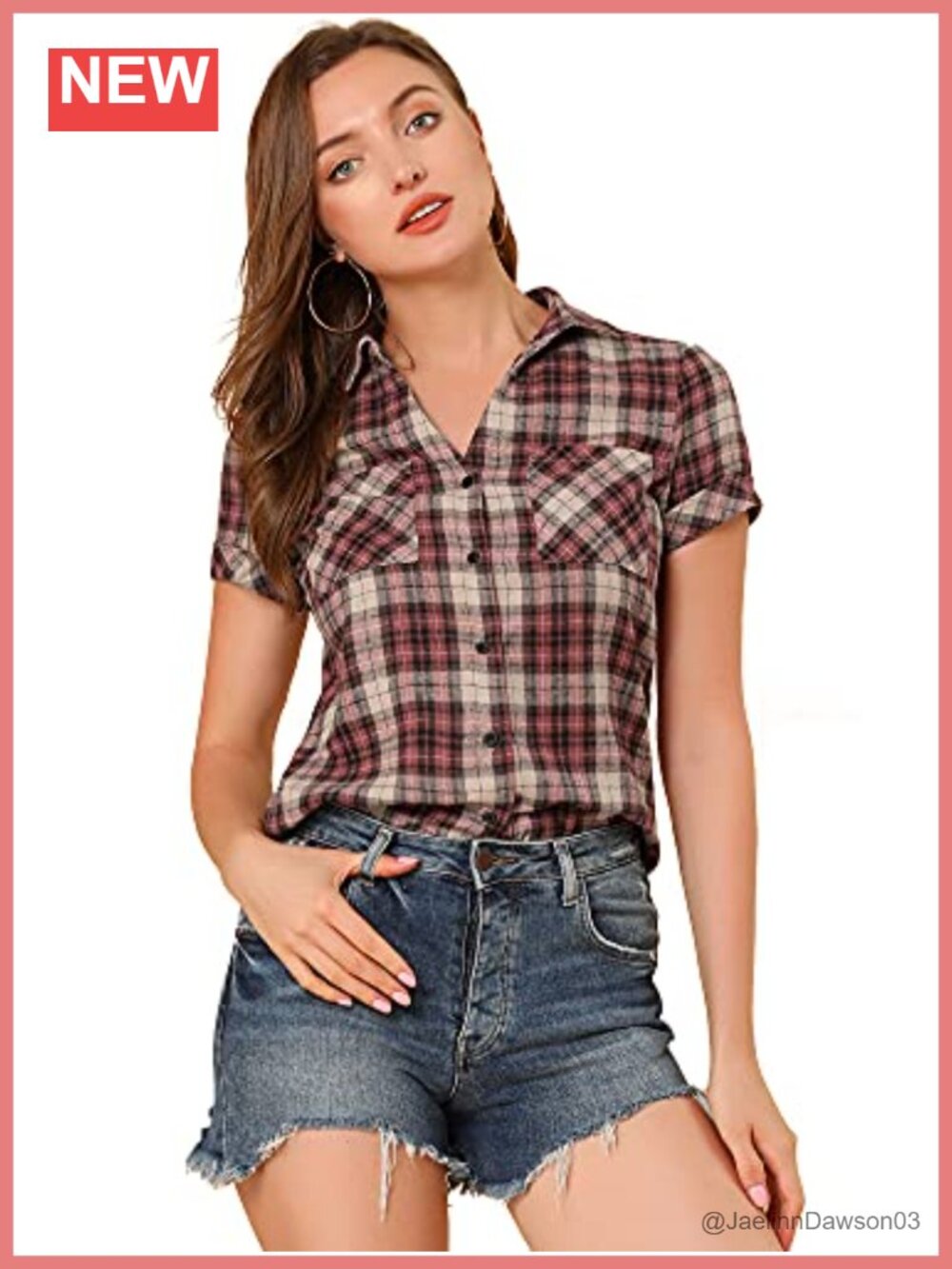 Women's Plaid Cotton Short Sleeve Button Down Western Shirt Casual